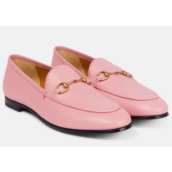 Gucci Jordaan Butterfly Pink Leather Gold Horsebit Mule Slipper Flat Loafer 41 - Picture 1 of 16
